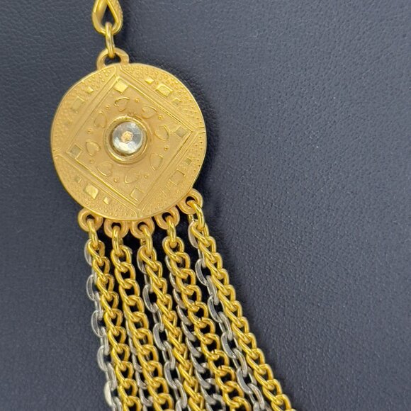 Vintage Multi Strand Festoon Gold Silver Chain Necklace Ornate Discs Hearts - Picture 3 of 14